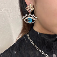 Evil Eye Crystal Statement Drop Earrings – Blue Glass Cabochon