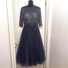 Vintage Tony Bowls Navy Beaded Tulle Evening Dress – Celestial Y2K Princess Gown
