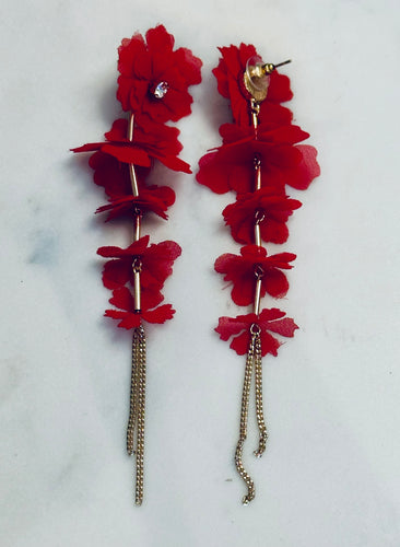 Red Flower Dangling Earrings