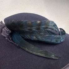 Vintage Black Wool Wide Brim Hat | Feather Trim, Ribbon Detail, Made in New Zealand