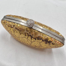 Gold Sequin Evening Clutch Bag | Rhinestone Clasp, Chain Purse, Vintage Glam Handbag