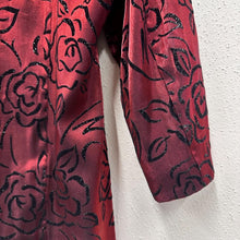 Vintage Burgundy Burnout Velvet Rose Jacket | Sheer Floral Open Front Lightweight (EU 40)