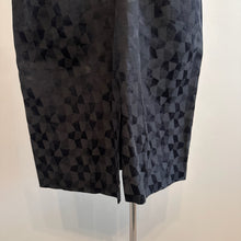 Vintage Black Geometric Jacquard Wrap Dress, V-Neck, Sleeveless, Architectural Style
