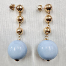 Vintage Powder Blue Lucite Ball Drop Earrings | Gold Tone Statement Earrings | Retro 1980s Oversized Bubble Earrings