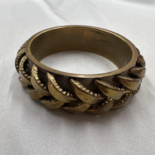 Vintage Brutalist Chain Link Bangle / Sculptural Gold Tone Bracelet / Chunky Statement Cuff