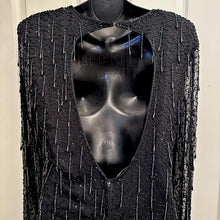 Vintage 80s/90s La Bam Collection Black Silk Beaded Tassel Cocktail Dress - Medium