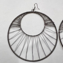 Statement Hoop Wire Earrings | Gunmetal Gray Silver Oversized Circular Dangle Earrings | Boho Industrial Handmade Style