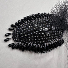 Vintage Black Beaded Fascinator Hat | Rhinestone Cocktail Headpiece, Birdcage Veil Accessory