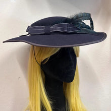 Vintage Black Wool Wide Brim Hat | Feather Trim, Ribbon Detail, Made in New Zealand