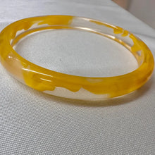 Vintage Yellow Floral Clear Acrylic Bangle Set | Set of 2 Retro Lucite Style Bracelets | 70s Statement Jewelry