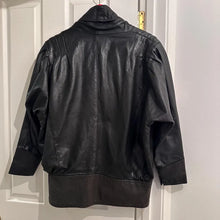 Vintage Bella J Black Leather Jacket | 80s Batwing Snake Print Panel Bomber