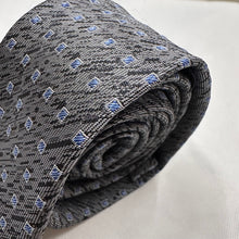 Vintage Black & Silver Silk Necktie with Blue Geometric Pattern Retro Tie
