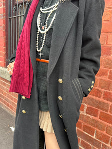 Vintage 80s Black Military Coat – Gold Buttons, Structured Wool