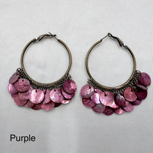 Vintage Shell Disc Hoop Earrings | Antique Brass Boho Festival Jewelry