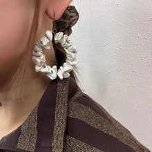 Vintage Mother of Pearl Chip Hoop Earrings | Shell Statement Hoops | Iridescent Beaded Earrings