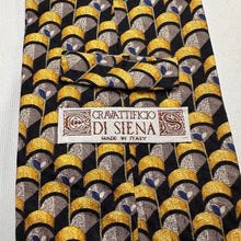 Vintage Cravattificio Di Siena 100% Silk Tie Gold Black Geometric Pattern Italian Necktie