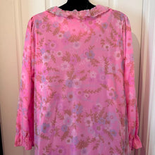 Vintage Pink Floral Sheer Housecoat Dressing Gown - Ruffled Collar Button Front Maxi Duster Robe