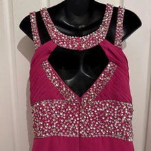 Vintage Hot Pink Rhinestone Cutout Evening Gown Maxi Dress Glam Prom Dress