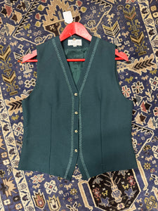 Vintage Teal Two-Piece Set – Structured Jacket & Scallop-Trimmed Vest
