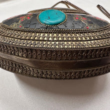 Vintage Bohemian Metal Clutch Bag | Turquoise Style Stone Crossbody Purse | Tribal Mosaic Evening Bag