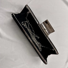 Vintage Black Croc Embossed Cylinder Clutch Bag, Rhinestone Clasp Evening Purse, Chain Strap Y2K Shoulder Bag