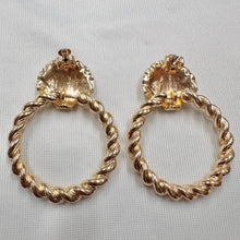 Vintage Gold Seashell Hoop Earrings | Nautical Twist Hoop Earrings | Blue Crystal Statement Earrings | Coastal Vintage Jewellery