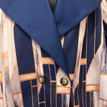 Vintage Abstract Print Oversized Coat | Navy Geometric Statement Jacket | Double Breasted Lightweight Coat | Retro Art Deco Style