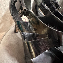 Vintage Diana Ferrari Black Patent Heels / Open Toe Strappy Pumps / Glossy Leather Look / Size US 7.5 / Minimal Chic Heels