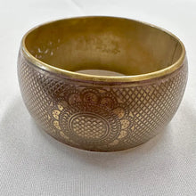 Vintage Wide Brass Tone Etched Bangle | Bohemian Cuff Bracelet | Ornate Floral Engraved Statement Bracelet