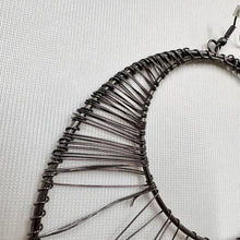 Statement Hoop Wire Earrings | Gunmetal Gray Silver Oversized Circular Dangle Earrings | Boho Industrial Handmade Style