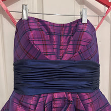 Flirt by Maggie Sottero Purple Plaid Strapless Bubble Dress | Corset Back Prom Party Gown