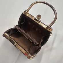 Vintage Gold-Tone Brown Mini Top Handle Bag with Pearl Details