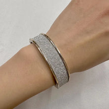Vintage Silver Glitter Hinged Bangle | Sparkly Statement Bracelet | Silver Tone Clamper Cuff | Retro Jewelry