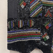 Vintage 80s Black Beaded Sequin Vest | Rainbow Embellished Unisex Waistcoat | Festival Statement Piece