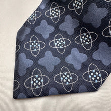 Vintage 100% Silk Tie Navy Blue Atomic Geometric Pattern Novelty Necktie