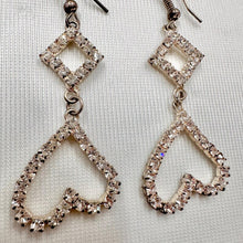 Vintage Rhinestone Heart Drop Earrings | Gold Tone Crystal Heart Earrings | Romantic Y2K Dangle Earrings