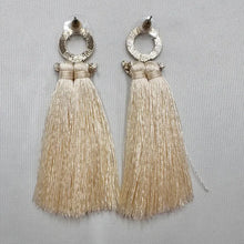 Cream Tassel Statement Earrings | Gold Tone Fringe Drop Earrings | Boho Chic Long Tassel Stud Earrings