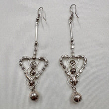 Vintage Silver Heart Crystal Drop Earrings | Y2K Statement Dangle Jewelry