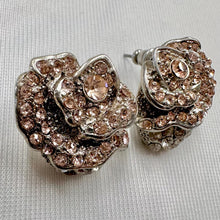 Vintage Crystal Rose Stud Earrings | Silver Tone Floral Rhinestone Earrings | Romantic Statement Jewellery