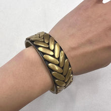 Vintage Brass Tone Studded Bangle | Geometric Statement Bracelet | Wide Retro Cuff Jewelry | Bohemian Vintage Accessory