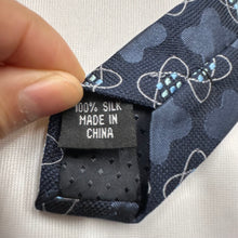 Vintage 100% Silk Tie Navy Blue Atomic Geometric Pattern Novelty Necktie