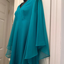 Vintage 70s H&T Creation Teal Cape Dress Size SSW / S | Rare Sheer Chiffon Tiered Overlay Cocktail Dress | Retro V-Neck Avant Garde Dress