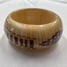 Vintage Woven Resin Bangle / Bamboo Style Wide Bracelet / Natural Boho Statement Cuff