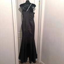 Vintage Black Satin Rhinestone Mermaid Evening Gown / Y2K One Shoulder Formal Maxi Dress / Old Hollywood Glam Prom Dress