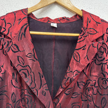 Vintage Burgundy Burnout Velvet Rose Jacket | Sheer Floral Open Front Jacket | Romantic 90s Lightweight Jacket | Women’s EU 40