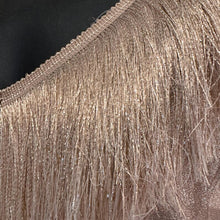 Vintage Metallic Rose Gold Fringe V-Neck Maxi Dress Size M Shimmer Column Slit