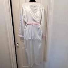 Vintage Relax At Home Satin Robe | White Pink Trim Kimono Loungewear