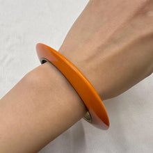 Vintage Orange Acrylic & Metal Bangle Bracelet | Retro Oval Statement Bracelet | 70s Style Jewelry