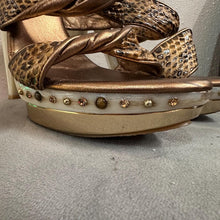 Vintage Tony Keuylian Snake Print Platform Mules – Gold Bronze Leather Y2K Sandals