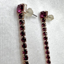 Vintage Deep Pink Rhinestone Line Drop Earrings